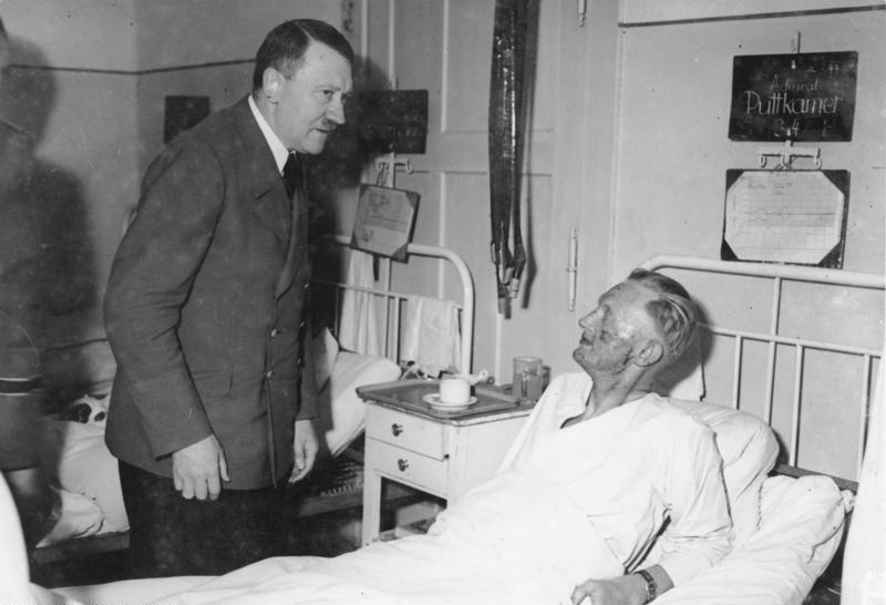 Adolf Hitler visits admiral Puttkamer after the 20 July 1944 assassination attempt at the Karlshof Hospital near Rastenburg 